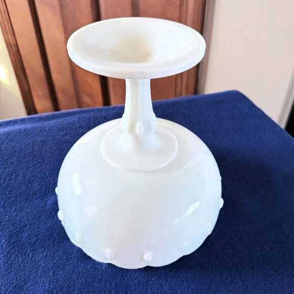 Vintage Indiana Glass Milk Glass Teardrop Pedestal Bowl Scalloped Compote Bowl - Picture 2 of 6